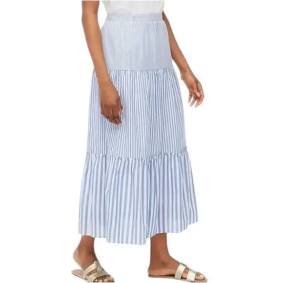 J. crew striped cotton tiered ruffle maxi skirt women’s 3X - Picture 1 of 8